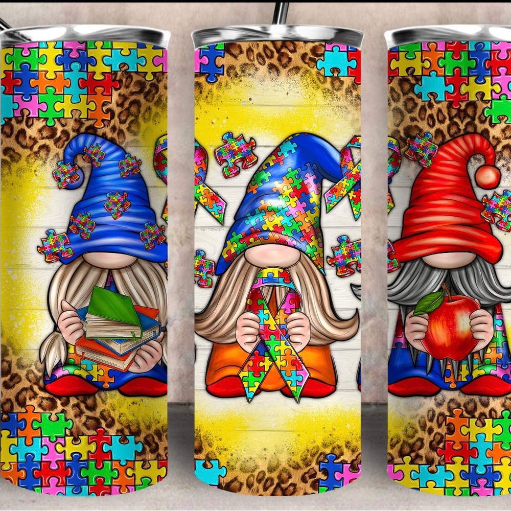 Autism gnome tumbler 20oz skinny